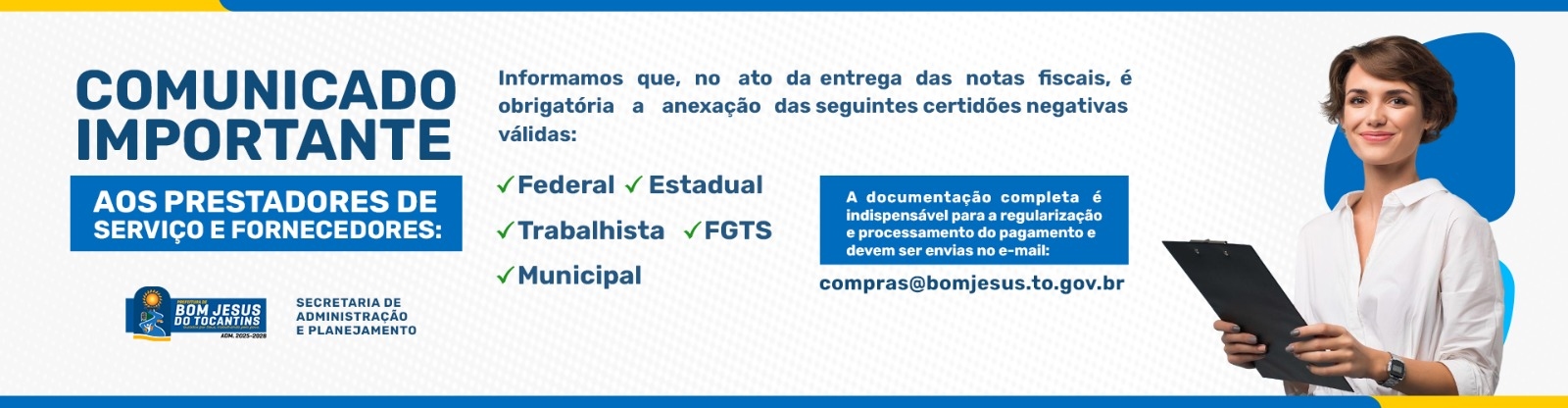 Prefeitura reforça obrigatoriedade de certidões negativas na entrega de notas fiscais por prestadores e fornecedores